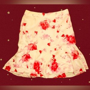 Banana Republic Womens Y2K 100% Silk Pink Floral Midi Trumpet Ruffle Skirt US2